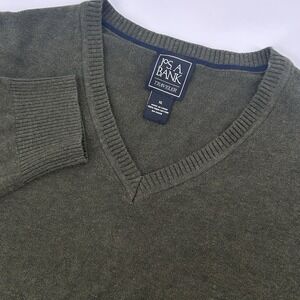 Jos A Banks V-Neck Forrest Green Long Sleeve Pima‎ Cotton Pullover Sweater